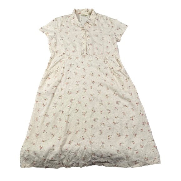 Eddie Bauer Dresses & Skirts - Vintage 90s Eddie Bauer Women XXL Linen Floral Maxi Dress Cream Short Sleeve